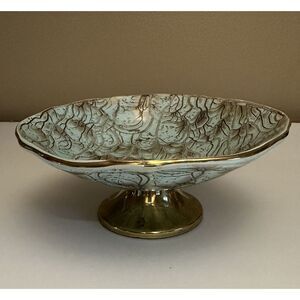 Vintage Hand Painted Delf Delftware‎ Pottery Dish Brass Foot Holland